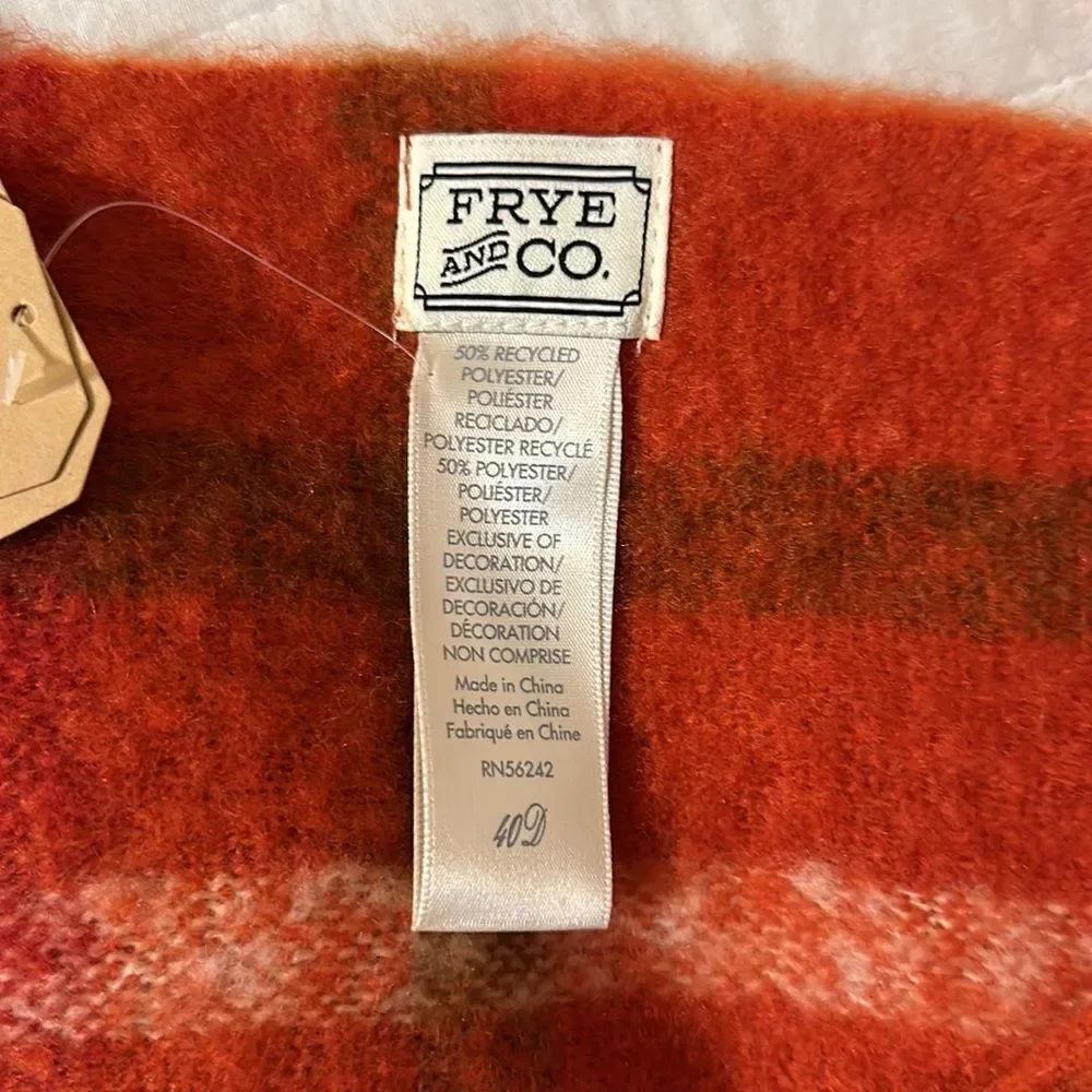 Frye & Co. Rusty Clay Orange Plaid Check Midweight Large Tasseled Blanket Scarf